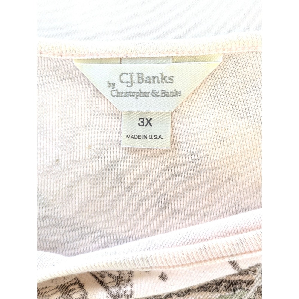 CJ Banks 3X Pink Floral Paris Postcard Rhinestone Embellishment 3/4 Sleeve Top - Picture 2 of 6